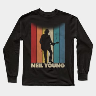 Neil Young - Distressed Retro Silhouette Long Sleeve T-Shirt